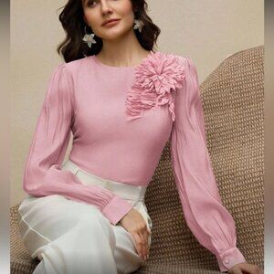 Elegant Pink Floral Embellished Women's Top